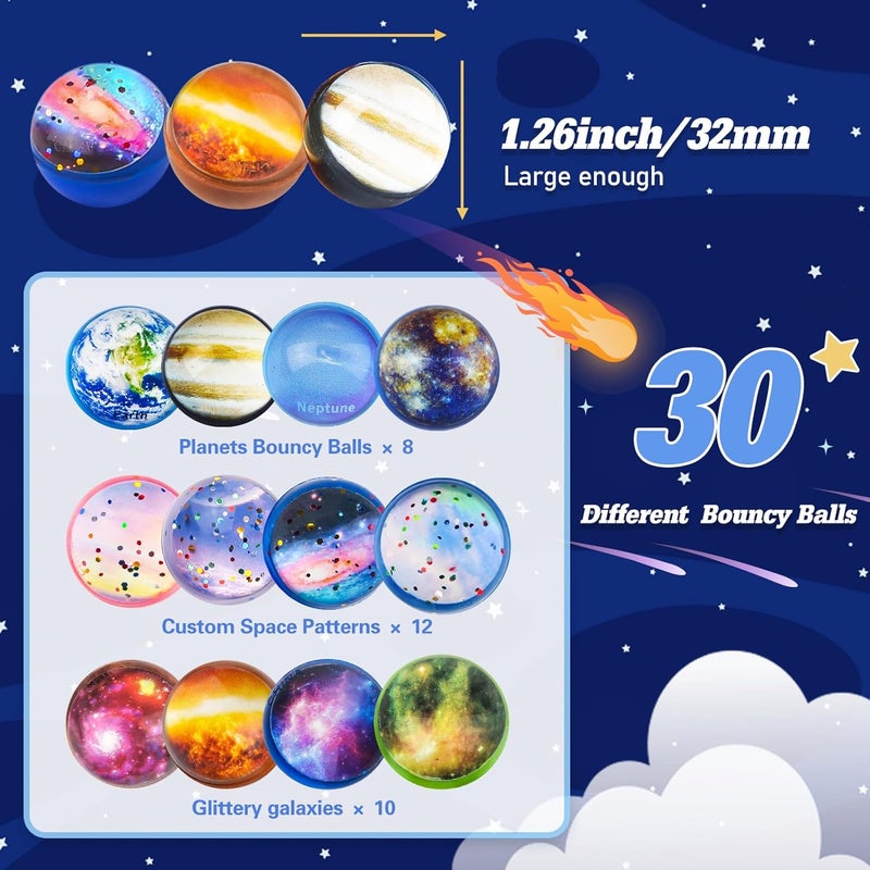 Ecoofor 24 Pieces Bouncy Balls 32mm Bounce Balls 6 Styles High Bouncing Balls Toys for Kids Party Favors Birthdays Gift Classroom - Image 2